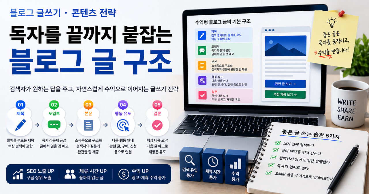 블로그 글 잘 쓰는 법 — 제목·도입부·본문 구조 정리